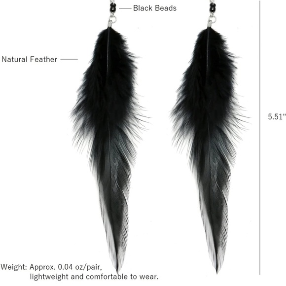 Black Feather Earrings - Picture 2 of 3